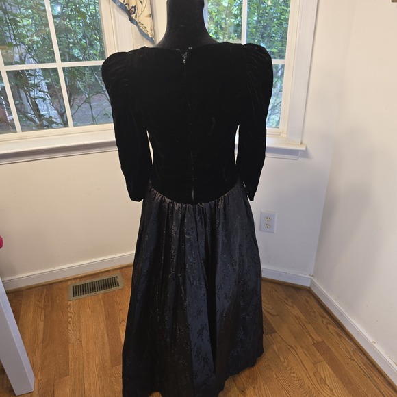 Vintage Jessica McClintock Gunne Sax Velvet Taffeta Puffed Sleeve Dress Sz 4 80s - Picture 6 of 6